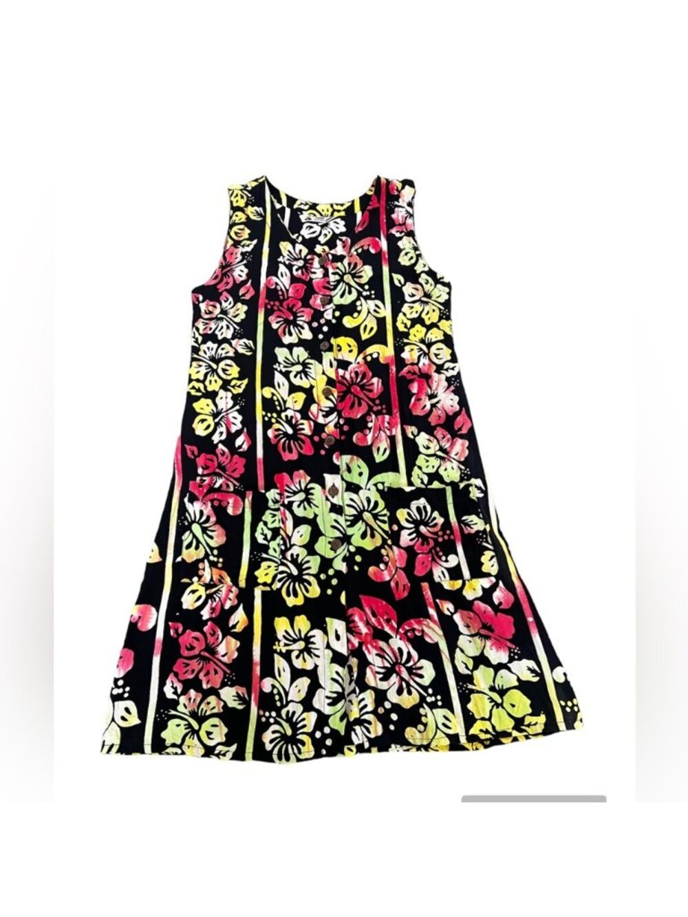 Black Hawaiian Dress with Colorful Flowers Size 1 100% Rayon (4-6) - Picture 2 of 15